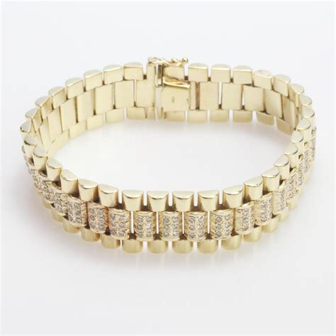 rolex style bracelet with diamonds|Rolex 14k gold men's bracelet.